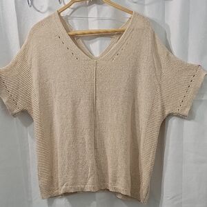 99 Jane Street XL Beige Knit Top Blouse Short Sleve V-Neck